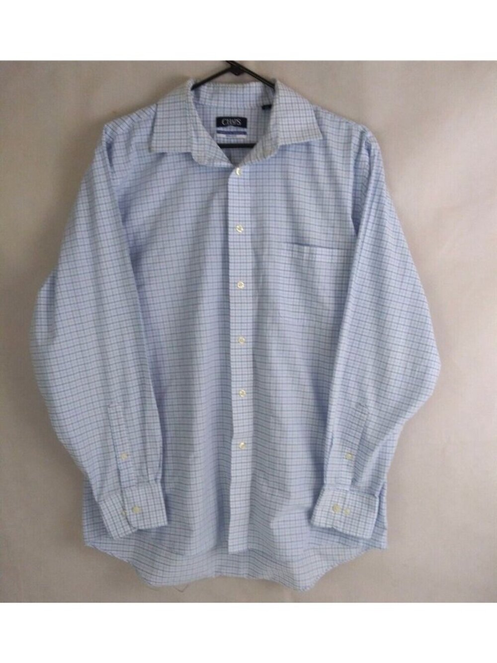 Chaps Stretch Collar Wrinkle Free Regular Fit Lavender & Blue Check Shirt 34/35